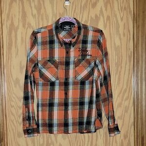 Harley-Davidson Orange and Black Plaid Button-Down Shirt